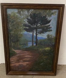 Framed Antique Oil On Canvas Forest Scape