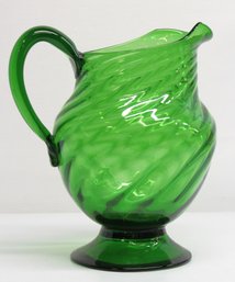 Gorgeous MCM Hand Blown Green Art Glass Water Pitcher With Applied Handles - Made In Italy