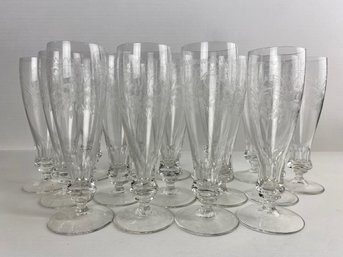 Antique Etched Crystal Footed Champagnes (16)