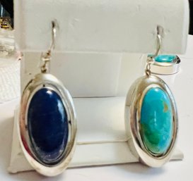 VINTAGE JAY KING DTR LARGE STERLING SILVER TURQUOISE & LAPIS REVERSIBLE DANGLE EARRINGS