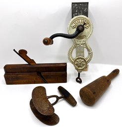 Vintage Gadgets: Julius Cheese Grater, Woodworking Moulding Plane, Pestle & Chopper