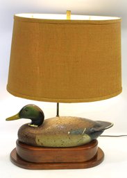 Vintage Mid Century Mallard Wood /cork Duck Decoy Lamp With Shade