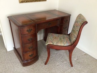 Leather Top Rounded Front Desk With Upholstered Chair