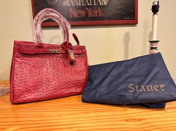 Stauer Red Purse Double Handle - New With Dust Bag