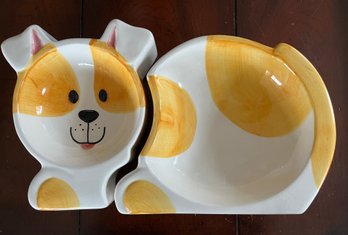 Adorable Ceramic Dog Shaped Food And Water Bowls