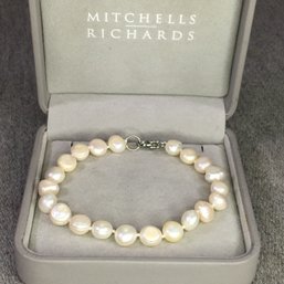 Very Pretty Brand New Genuine Cultured Beehive Baroque Pearl Bracelet - 8' Long With Sterling Silver Clasp