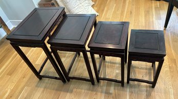 Beautiful Set Of Four Wooden Nesting Tables - With Nice Accent Designs.      212/CV3