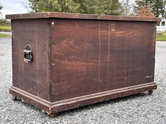 An Antique Pine Blanket Chest With Bead Board Shelf