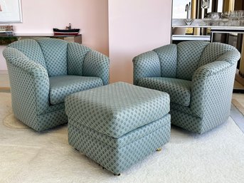 A Pair Of Vintage Scalloped Back Club Chairs And An Ottoman By Ray O'Donnell, C. 1970's