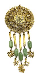 Vintage Goldette Designer Large Asian Jade Stone Pendant