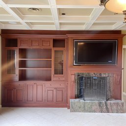 A Gorgeous Built-In Library Unit With Mahogany Finish - Includes Mantel And Granite Surround