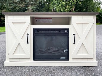 A Paneled Wood Fireplace Heater And Shelf Combo (1 Of 2)