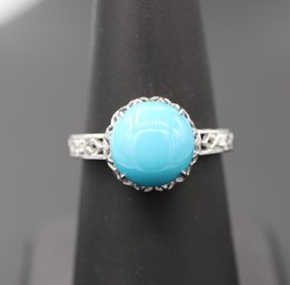 Sleeping Beauty Turquoise & Diamond Accent 14k White Gold Ring