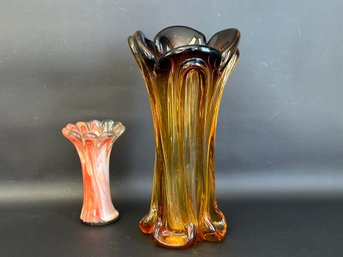 A Pair Of Mid-Century Art Glass Vases