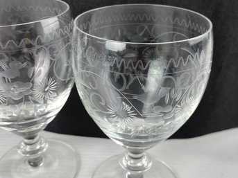 Antique Etched Crystal Low Profile Wine Glasses (11)