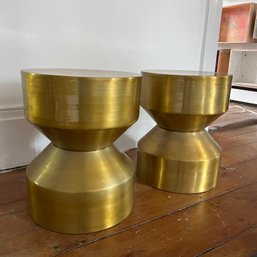 A Pair Of Metal - Brass Finish Drum Tables