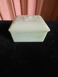 Vintage Fire King Jadeite Cigarette Case Trinket Jewelry Box With Rose Lid