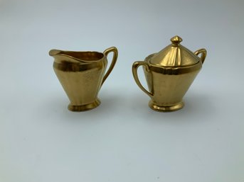 Gold Pickard Creamer And Sugar Bowl