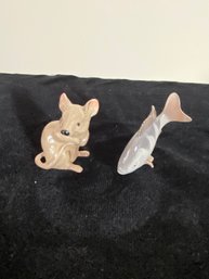 2 Piece Porcelain Mouse And Fish Figurines