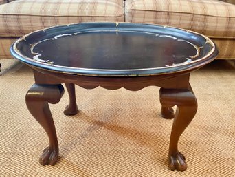 Mother Of Pearl Inlaid Black Oval Tray On Coffee Table Legs