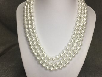 Very Nice Triple Strand Shell Pearl Necklace - Shell Pearls Are Made Of Genuine Pearls That Are Processed