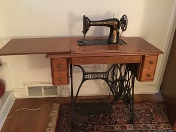 Vintage Singer Sewing Machine Table With Iron Legs