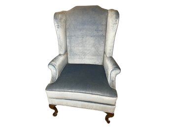 Vintage Powder Blue Velveteen Wingback Armchair
