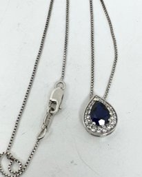 PRETTY PEAR SHAPE BLUE & WHITE SAPPHIRE NECKLACE