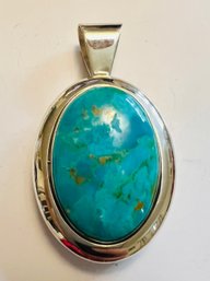 VINTAGE JAY KING DTR LARGE STERLING SILVER TURQUOISE & LAPIS REVERSIBLE PENDANT