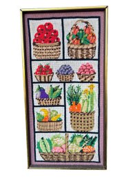 Vtg 70s 1976 Needlepoint Produce Bowls Of Vegetables 25x13