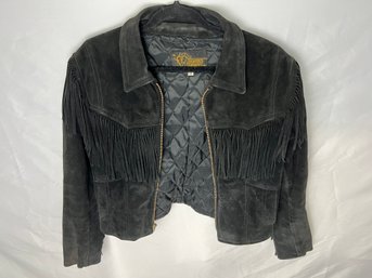 Vintage Branded Garments Black Suede Fringe Jacket - Made In USA