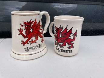 2 Mugs Wales Cymrus With The Dragon Symbol Great Condition