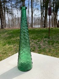 MCM Rossini Genuine Empoli Glass Italy. Gorgeous Green Wavy Glass Bottle. 15 3/8' Tall. No Shipping.