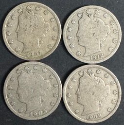 4 V Nickels 1905, 1907, 1908, 1912