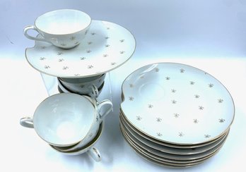 Incredibly Rare Service For 8 Vintage Fine China Fleur De Lis Snack Set