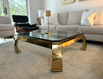 Fabulous Vintage Brass Coffee Table With Beveled Glass Top