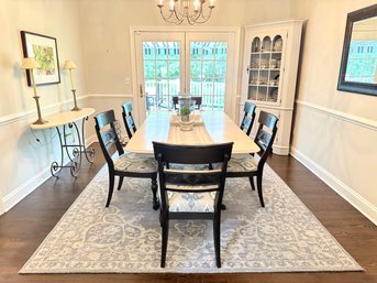 Contemporary Double Pedestal Dining Table & Six Ethan Allen Chairs