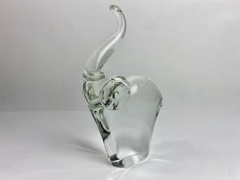 Glass Elephant With Raised Trunk, Signed