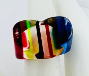 PRETTY LUCITE MULTI COLOR HEART SHAPE RING