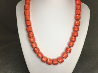 Incredible $595 Retail Priced Genuine Chunky Orange Coral Necklace With Sterling Silver Clasp - Brand New !