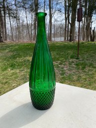 MCM Rossini Genuine Empoli Glass Italy. Gorgeous Green Glass Bottle With Label. 14 1/2' Tall. No Shipping.