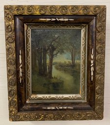 19th Century Framed Oil On Canvas Forest Scape- Signed