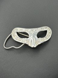 Unique Sterling Silver Masquerade Mask W/ Rhinestones Pin/ Brooch Pendant