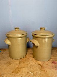 Pair Of Pearsons Of Chesterfield Ceramic Crocks With Lids 6.5x8 No Chips