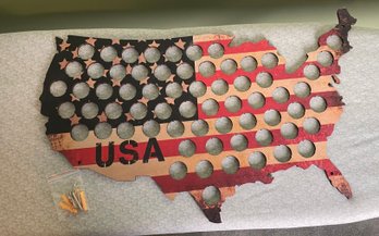 United States Wood Map & Beer Bottle Cap Display Board