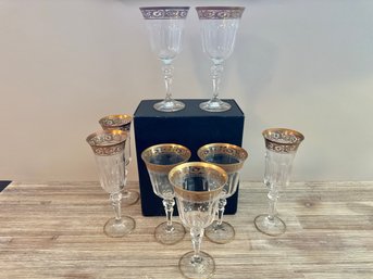 8 Vintage Griffe Italy Crystal Champagne & Wine Glasses  (LOC: W1)p