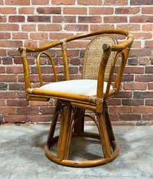 Vintage Bamboo Barrel Back Swivel Chair
