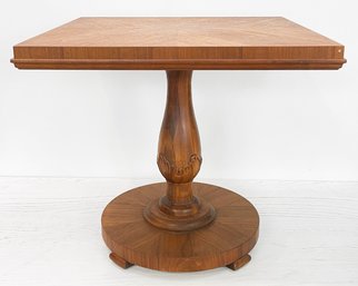 A Vintage Inlaid Mahogany Pedestal Based Cocktail Table In Art Deco Style By John Stuart