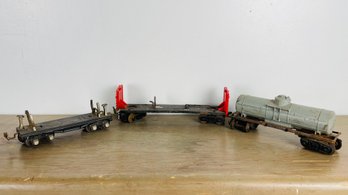 Vintage Lionel O Gauge Exploding Boxcar 6470, 1005 Sunoco Single Dome Tank Car And Parts Car