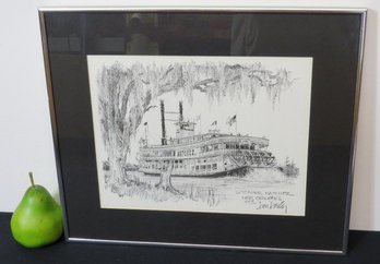 Don Davey Pencil Sketch Dated 1976 Of The Steamer Natchez In New Orleans, LA